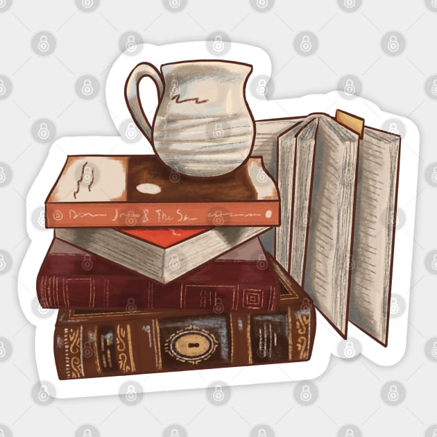 Warm Bookish Bookstack Sticker by danyellysdoodles